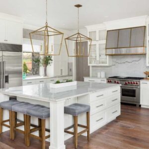 Modern kitchen with fresh white paint and updated cabinet hardware